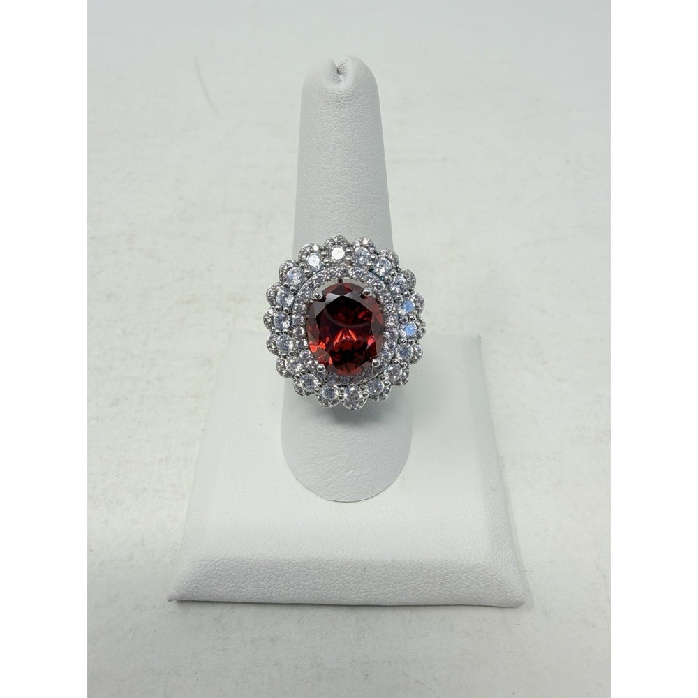 Shop LC Simulated Red & White Diamond Size 8 Ring or Pendant in Silvertone 5437